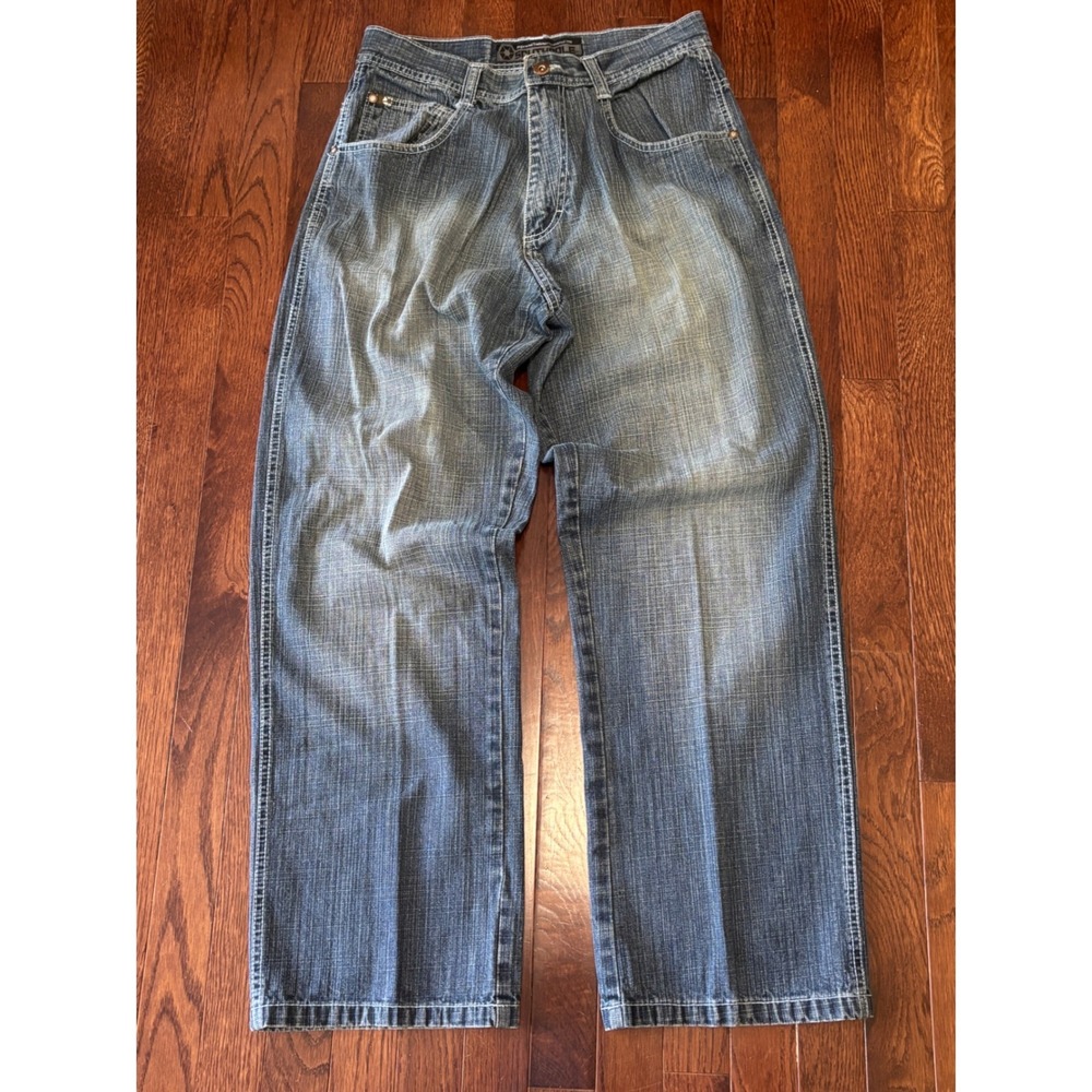 Y2K Southpole Jeans Mens 32 Baggy Wide Leg Crosshatch Faded Hip Hop Denim